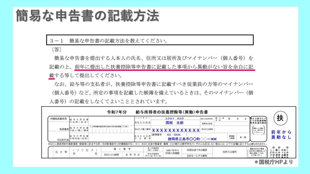 簡易な申告書の記載方法